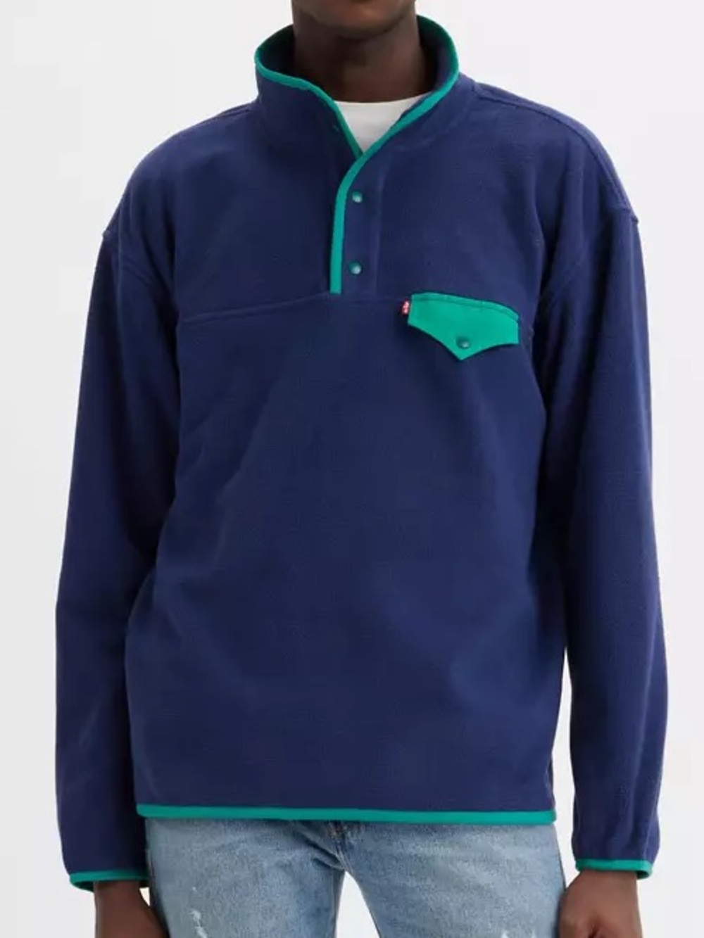 Levi’s Barstow Fleece Button Snap Up Sweatshirt Ocean Cavern Blue Medium